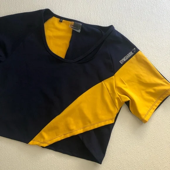 Gymshark Asymmetrical Cropped Short Sleeve Top in Blue and Yellow Size XL - Picture 1 of 9
